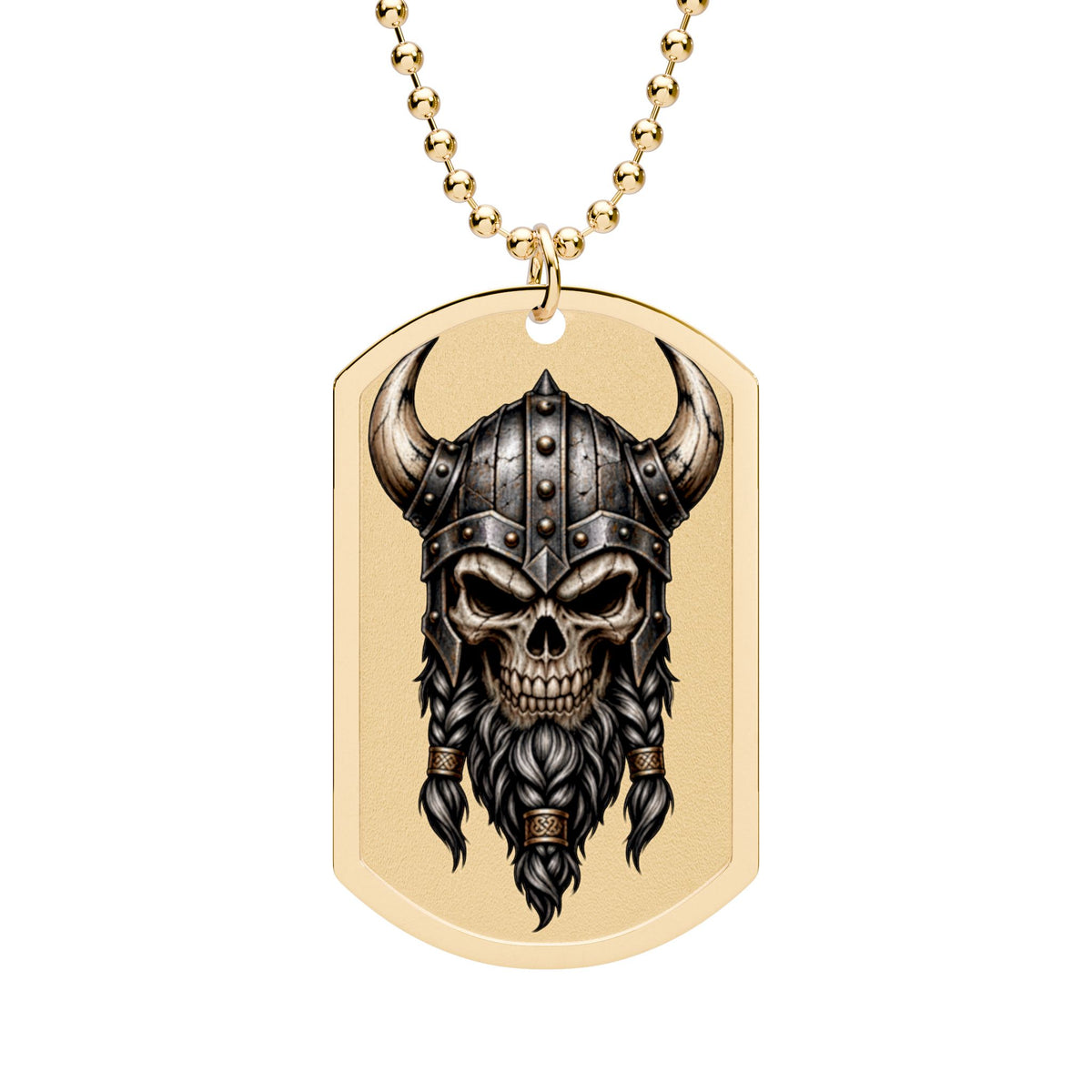 Viking Skull Dog Tag Necklace | Norse Warrior Stainless Steel Pendant | Gothic Men's Jewelry