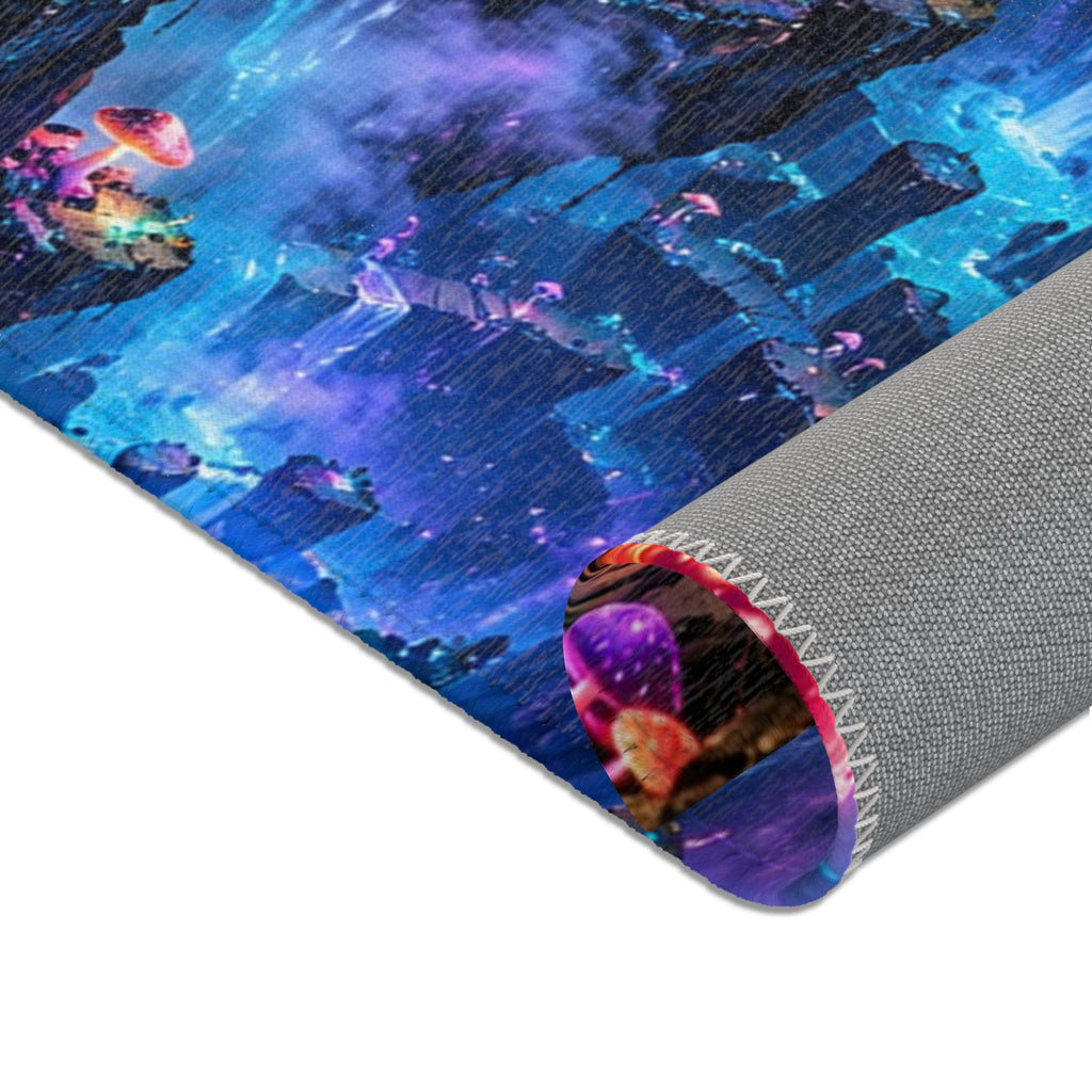 Enchanted Mushroom Forest Area Rug | Neon Fantasy Waterfall Rug | Psychedelic Woodland Decor