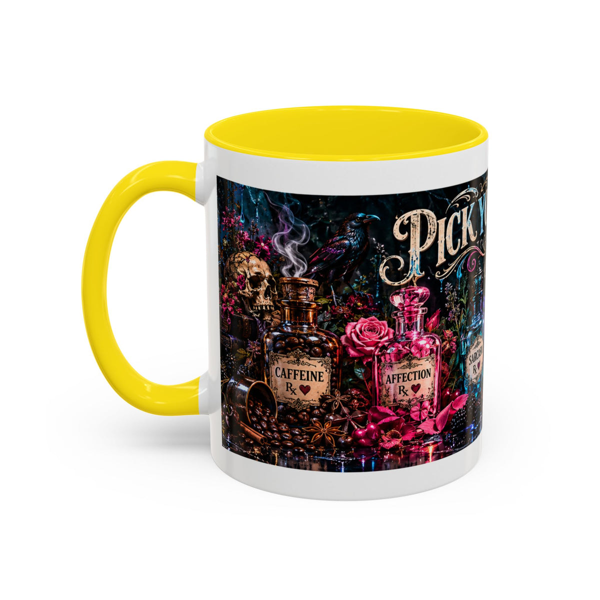 Pick Your Poison Coffee Mug | Gothic Apothecary & Psychedelic Mushroom Art | 11oz & 15oz