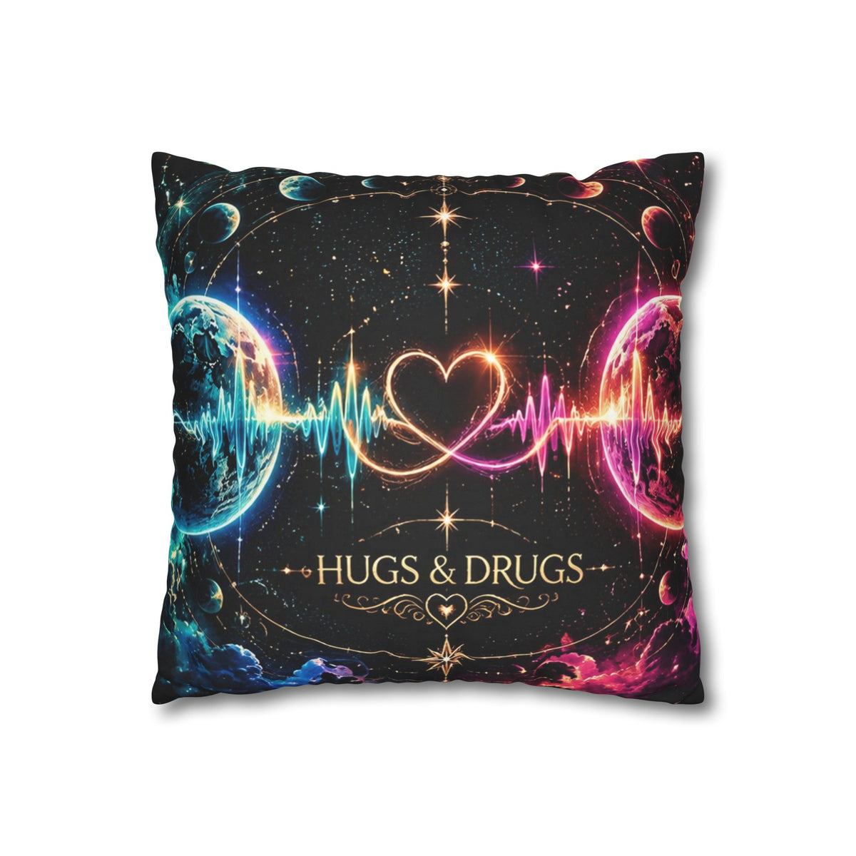 Different Worlds, Same Connection | Neon Heart Throw Pillow Cover | Hugs & Drugs