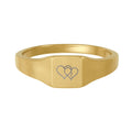 Two Hearts Engraved Signet Ring | Gold Stainless Steel Ring | Hugs & Drugs
