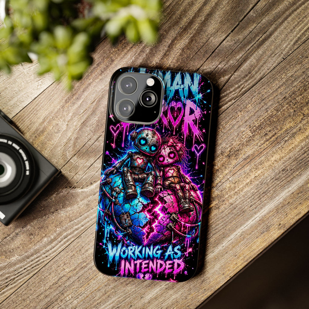 Human Error – Working As Intended Slim iPhone Case | Neon Robot Graphic Phone Cover