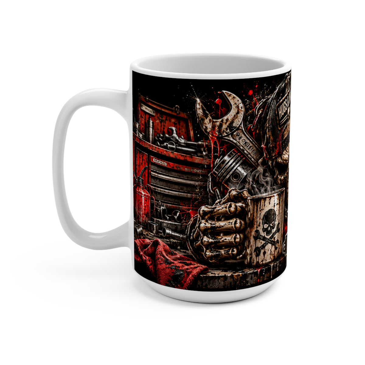 Runs on Caffeine, Curses & Bad Decisions – 15oz Skull Coffee Mug | Hugs & Drugs
