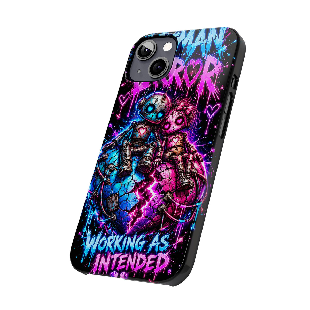 Human Error – Working As Intended Slim iPhone Case | Neon Robot Graphic Phone Cover