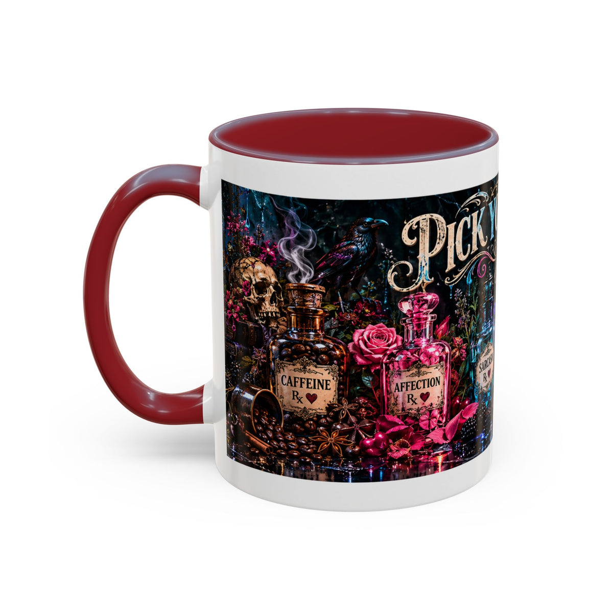 Pick Your Poison Coffee Mug | Gothic Apothecary & Psychedelic Mushroom Art | 11oz & 15oz