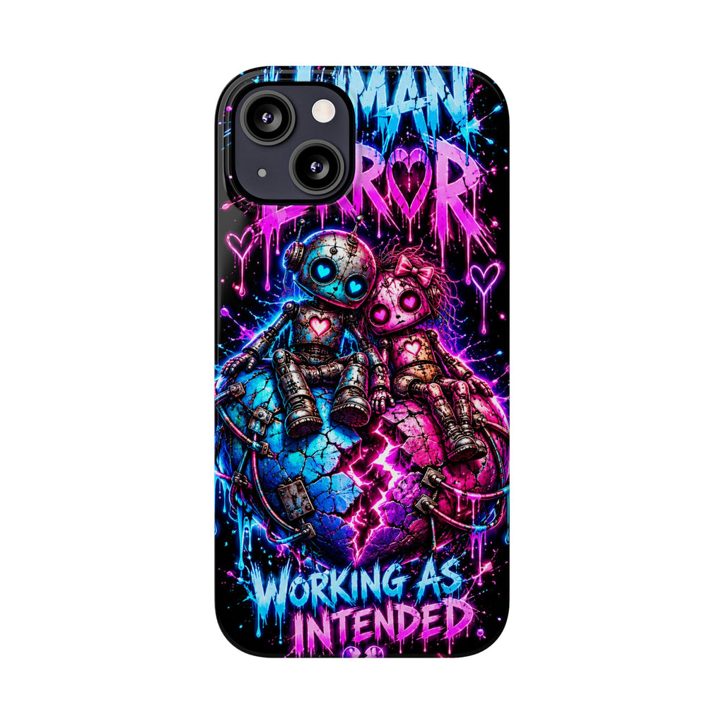 Human Error – Working As Intended Slim iPhone Case | Neon Robot Graphic Phone Cover