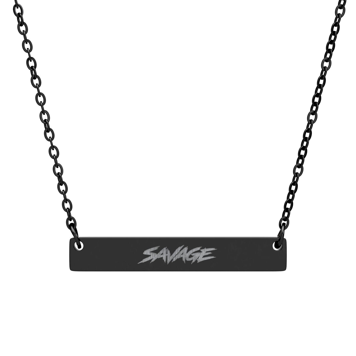 SAVAGE Engraved Bar Necklace | Gothic Stainless Steel Jewelry | Wonderfully Savage