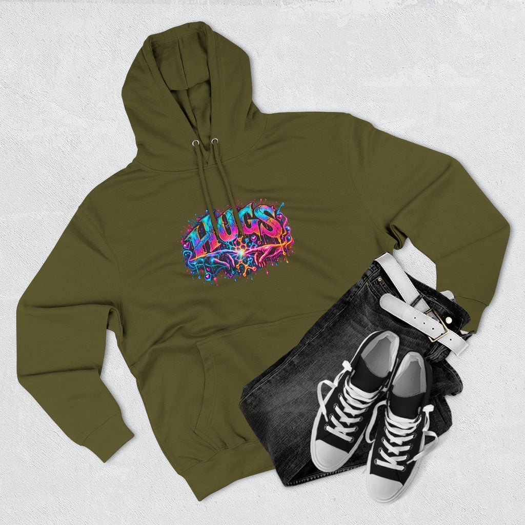 Neon HUGS Hoodie | Psychedelic Graffiti Graphic Fleece Sweatshirt