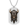 Viking Skull Dog Tag Necklace | Norse Warrior Stainless Steel Pendant | Gothic Men's Jewelry