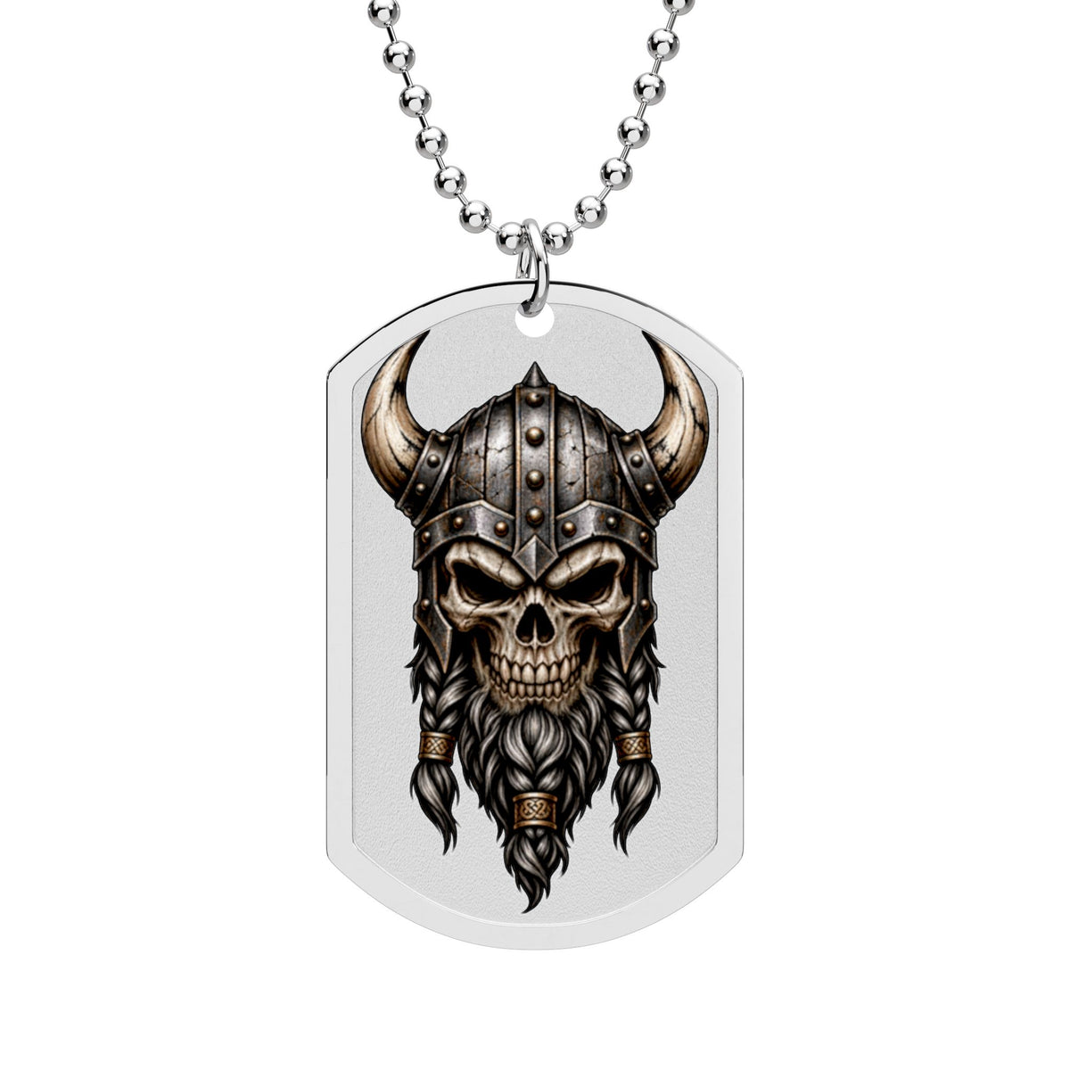 Viking Skull Dog Tag Necklace | Norse Warrior Stainless Steel Pendant | Gothic Men's Jewelry