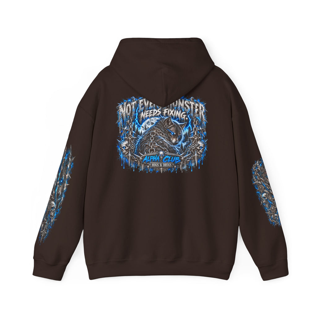 Wolf Alpha Club Hoodie – Hugs & Drugs Unisex Wolf Graphic Sweatshirt | Edgy Streetwear