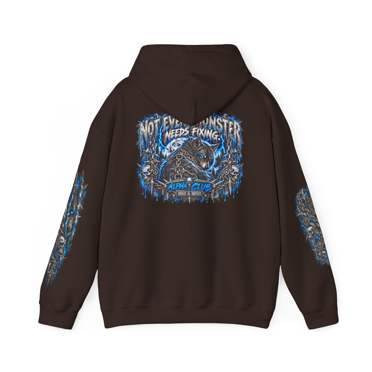 Wolf Alpha Club Hoodie – Hugs & Drugs Unisex Wolf Graphic Sweatshirt | Edgy Streetwear
