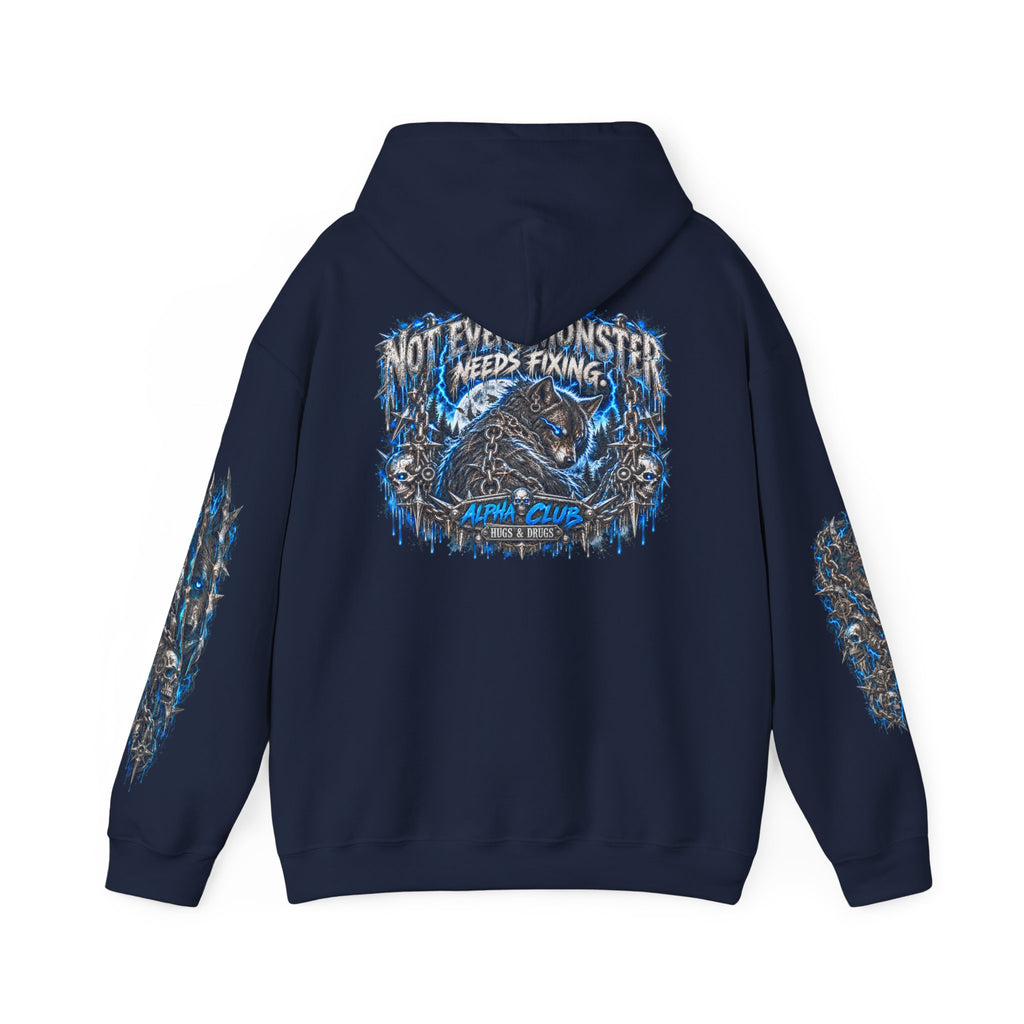 Wolf Alpha Club Hoodie – Hugs & Drugs Unisex Wolf Graphic Sweatshirt | Edgy Streetwear