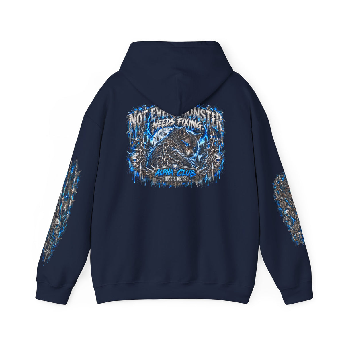 Wolf Alpha Club Hoodie – Hugs & Drugs Unisex Wolf Graphic Sweatshirt | Edgy Streetwear