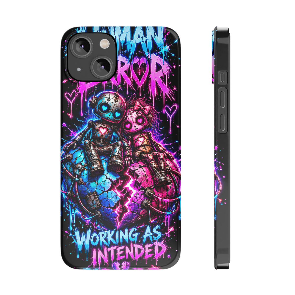 Human Error – Working As Intended Slim iPhone Case | Neon Robot Graphic Phone Cover