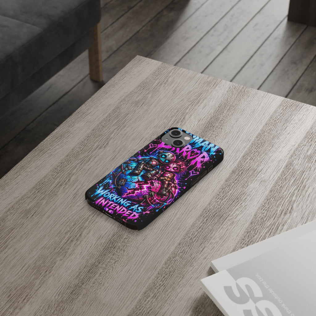 Human Error – Working As Intended Slim iPhone Case | Neon Robot Graphic Phone Cover
