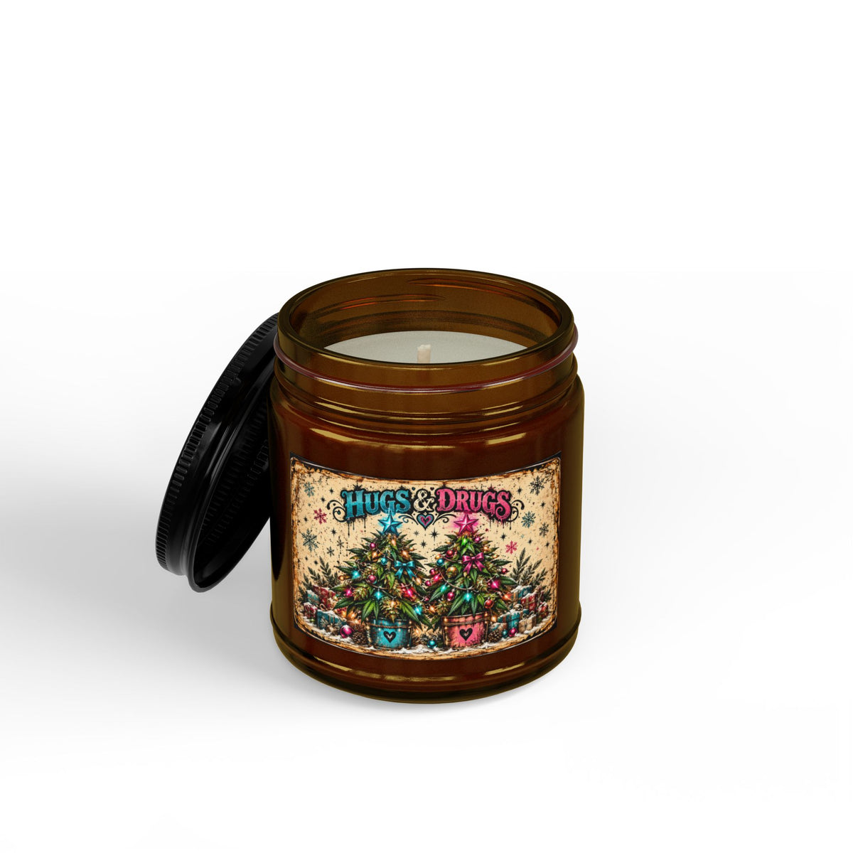 Hugs & Drugs Christmas Candle | Funny Cannabis-Themed Holiday Soy Candle Gift
