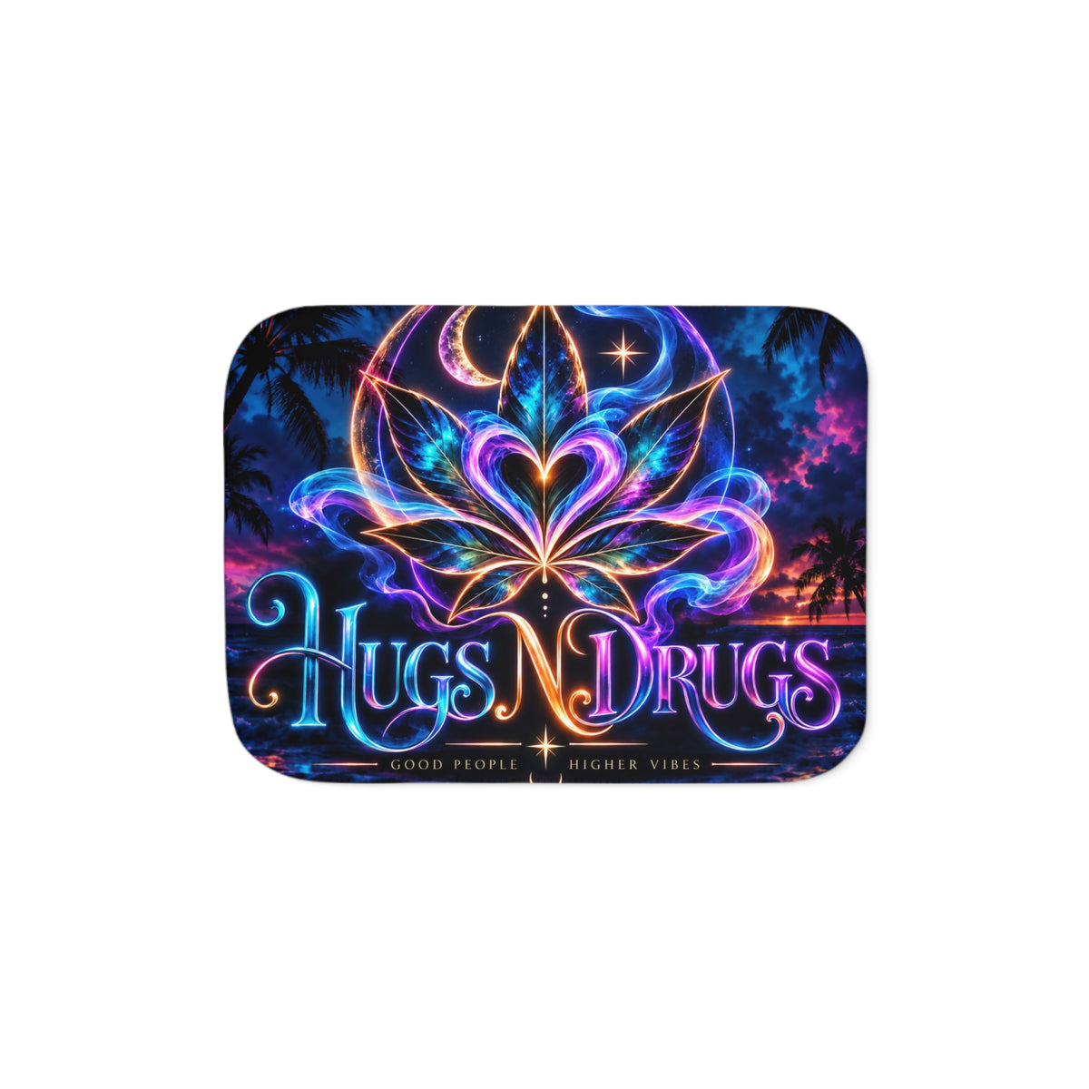 Hugs & Drugs Neon Lotus Sherpa Blanket – Psychedelic Heart Design | Cozy Fleece Throw