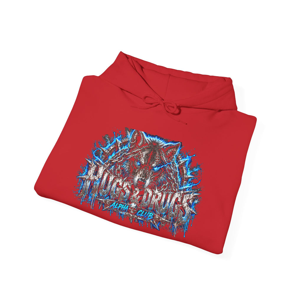 Wolf Alpha Club Hoodie – Hugs & Drugs Unisex Wolf Graphic Sweatshirt | Edgy Streetwear