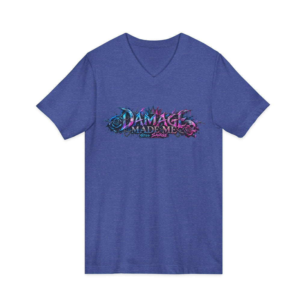 Damage Made Me Still Savage V-Neck T-Shirt | Still Here Graphic Tee | Resilience Streetwear