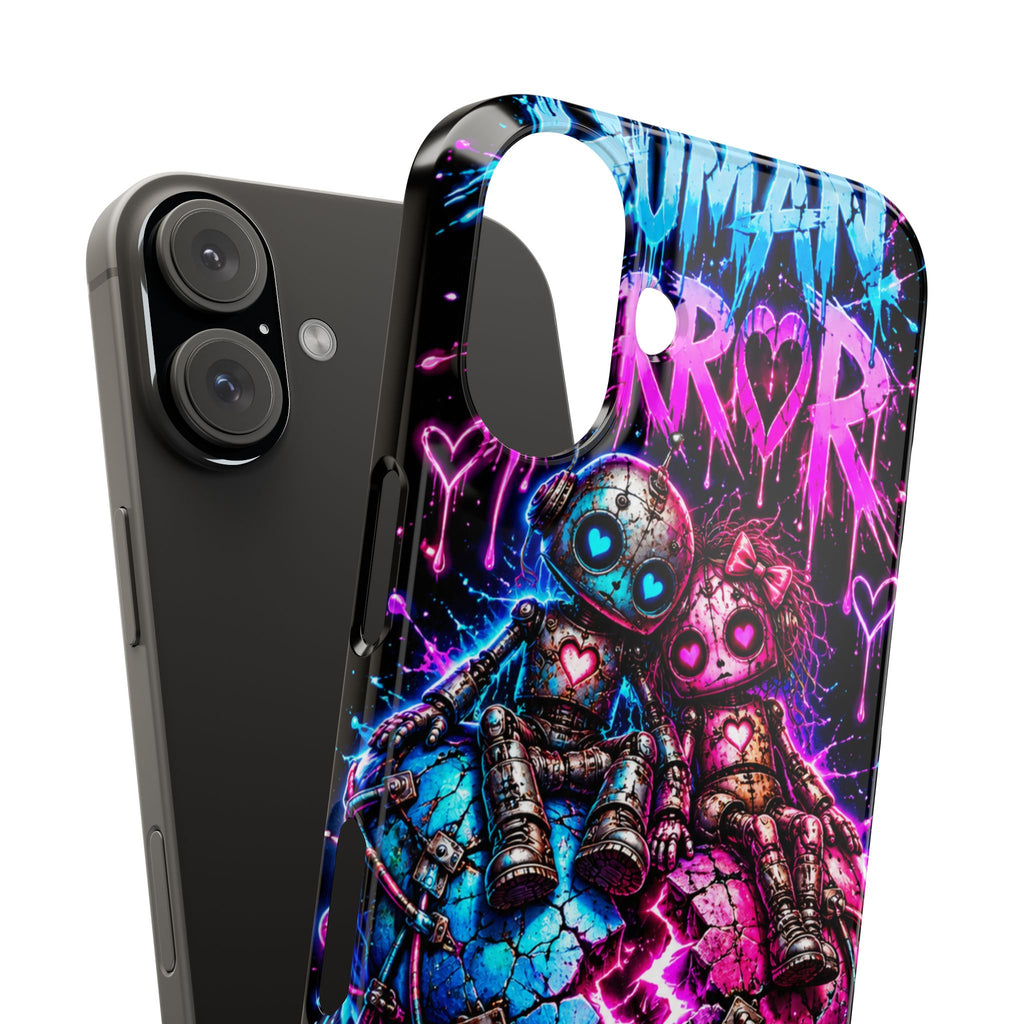 Human Error – Working As Intended Slim iPhone Case | Neon Robot Graphic Phone Cover
