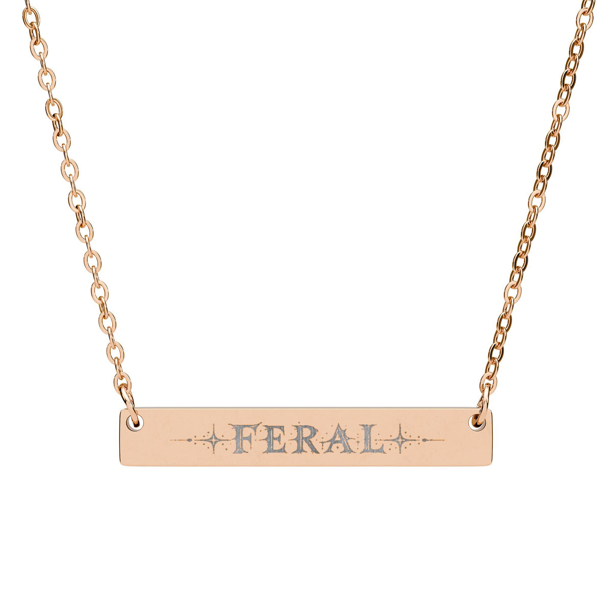 FERAL Engraved Bar Necklace | Edgy Stainless Steel Jewelry | Minimalist Statement Necklace for Women