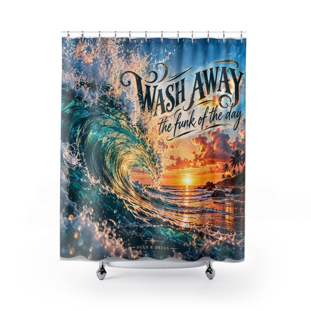 Wash Away the Funk of the Day Shower Curtain – Funny Bathroom Decor | Colorful Statement Shower Curtain