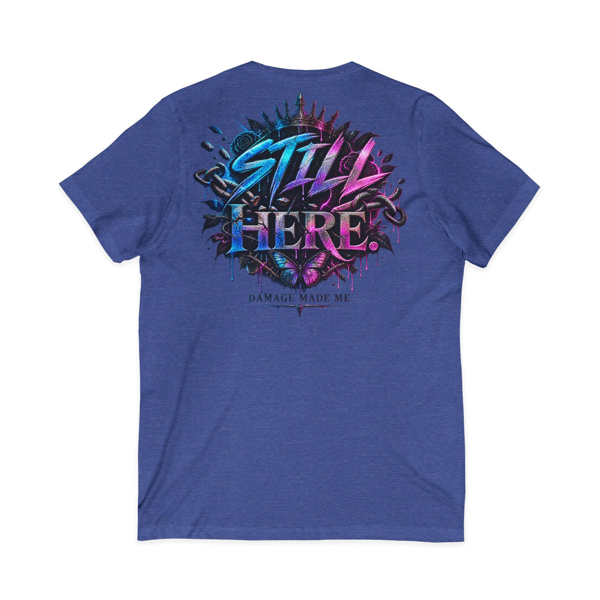 Damage Made Me Still Savage V-Neck T-Shirt | Still Here Graphic Tee | Resilience Streetwear