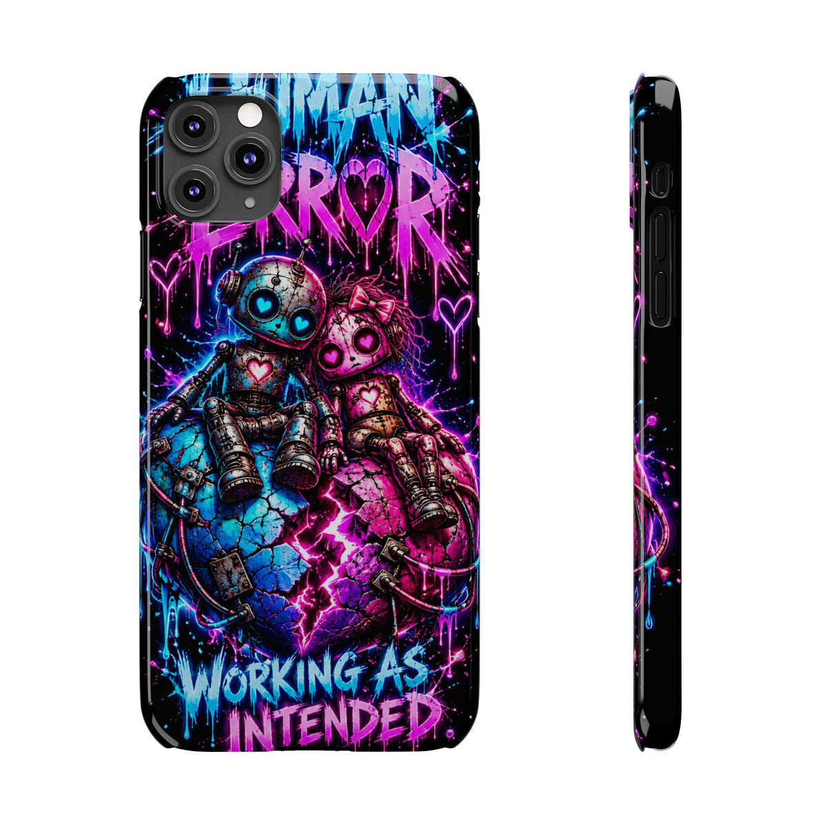 Human Error – Working As Intended Slim iPhone Case | Neon Robot Graphic Phone Cover