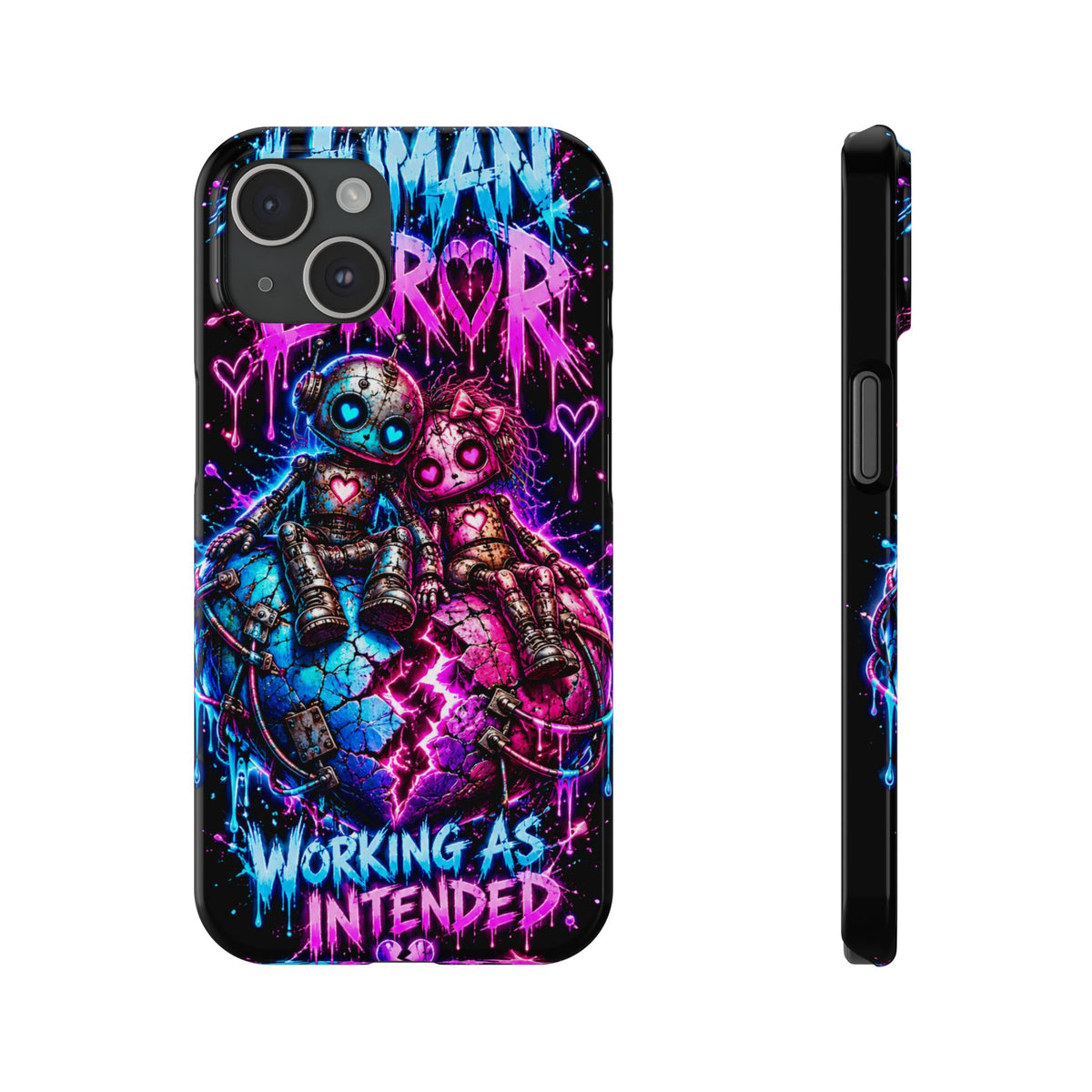 Human Error – Working As Intended Slim iPhone Case | Neon Robot Graphic Phone Cover
