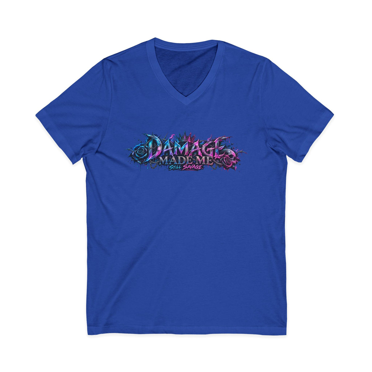 Damage Made Me Still Savage V-Neck T-Shirt | Still Here Graphic Tee | Resilience Streetwear
