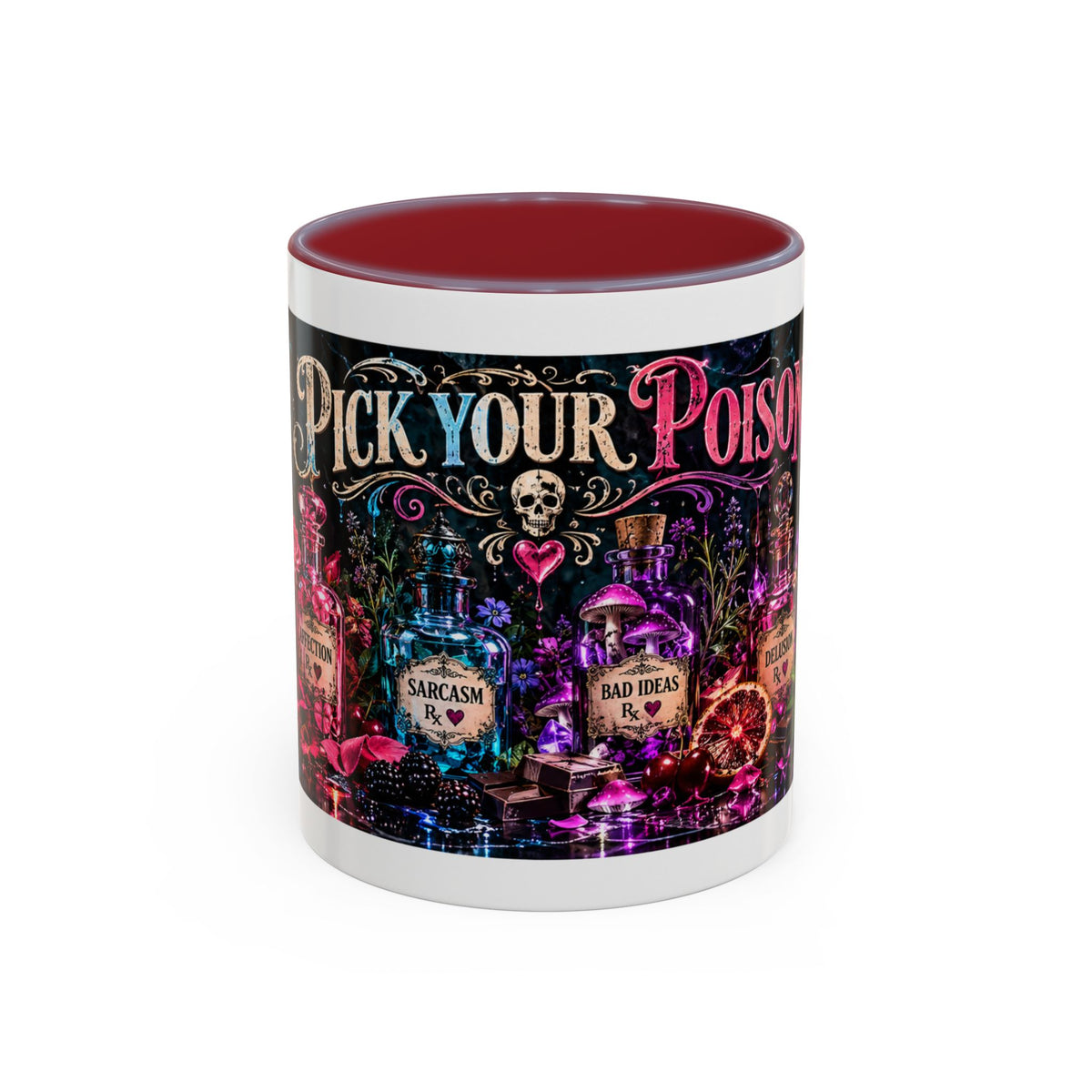 Pick Your Poison Coffee Mug | Gothic Apothecary & Psychedelic Mushroom Art | 11oz & 15oz
