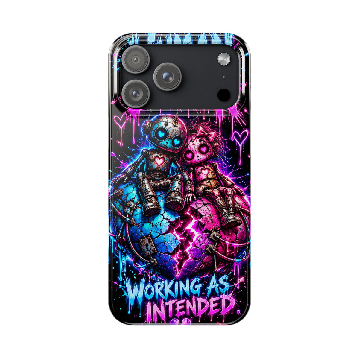 Human Error – Working As Intended Slim iPhone Case | Neon Robot Graphic Phone Cover