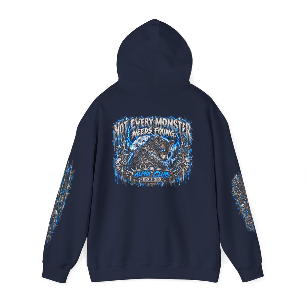 Wolf Alpha Club Hoodie – Hugs & Drugs Unisex Wolf Graphic Sweatshirt | Edgy Streetwear