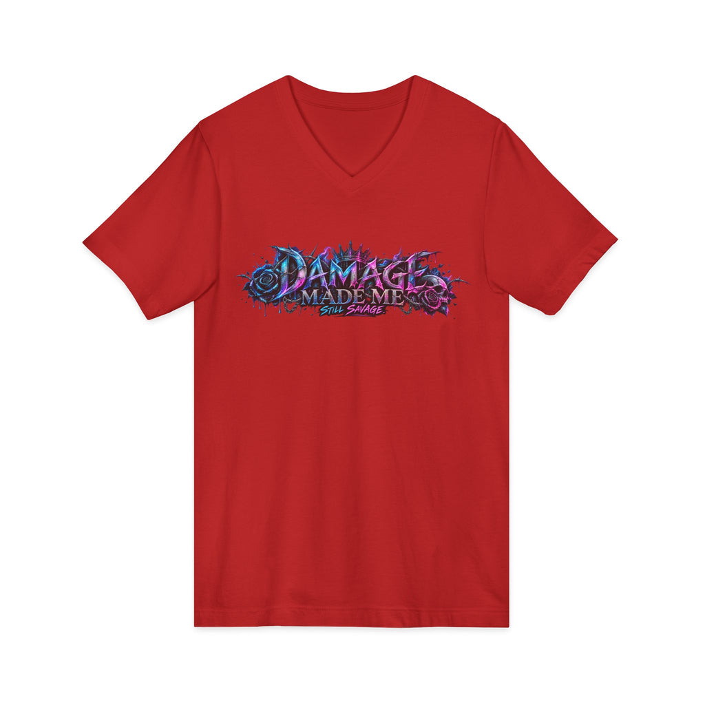 Damage Made Me Still Savage V-Neck T-Shirt | Still Here Graphic Tee | Resilience Streetwear
