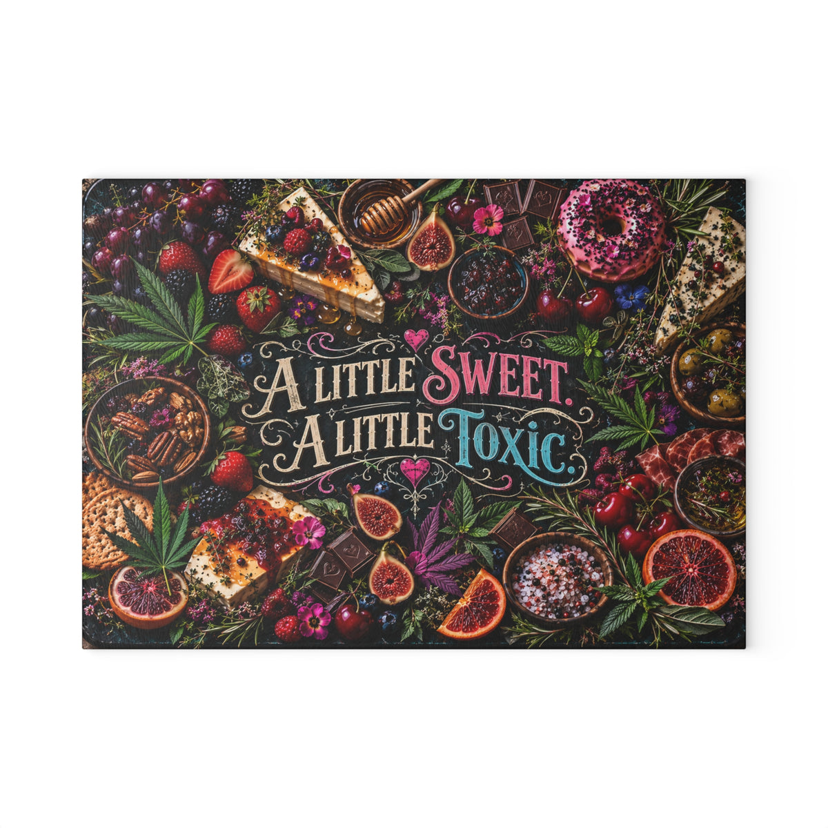 A Little Sweet A Little Toxic Glass Cutting Board | Colorful Gothic Kitchen Decor | Hugs & Drugs