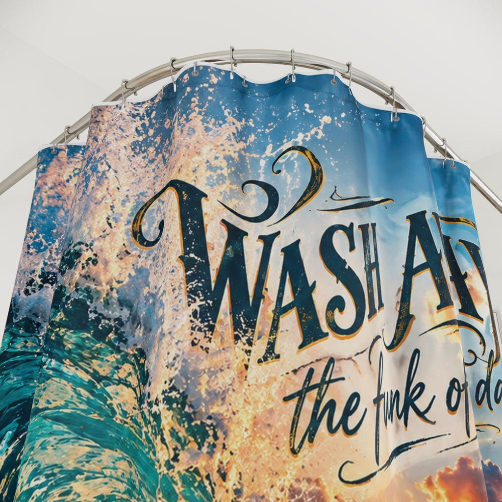 Wash Away the Funk of the Day Shower Curtain – Funny Bathroom Decor | Colorful Statement Shower Curtain