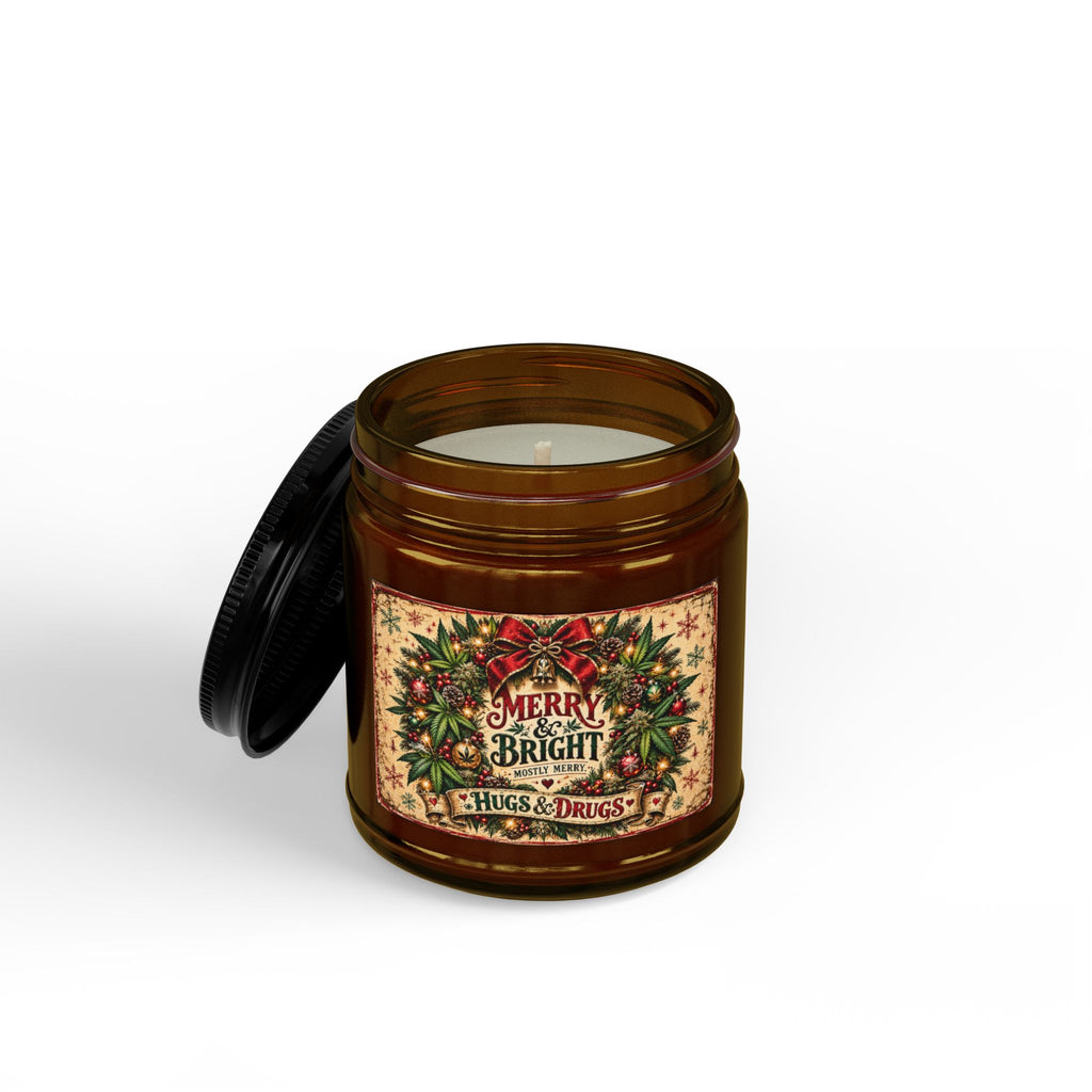 Merry & Bright Mostly Merry Christmas Candle | Funny Holiday Soy Candle Gift | Hugs & Drugs