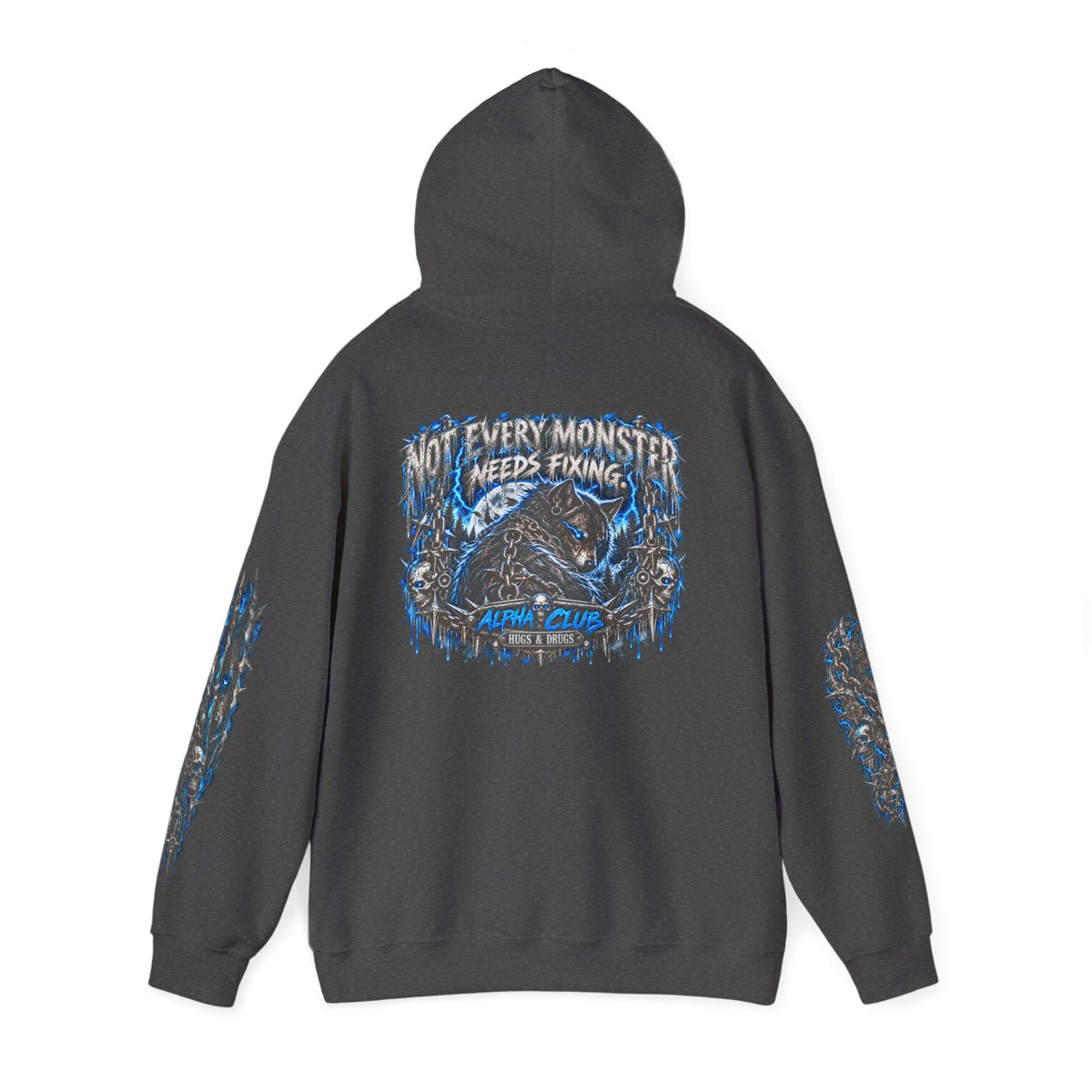 Wolf Alpha Club Hoodie – Hugs & Drugs Unisex Wolf Graphic Sweatshirt | Edgy Streetwear