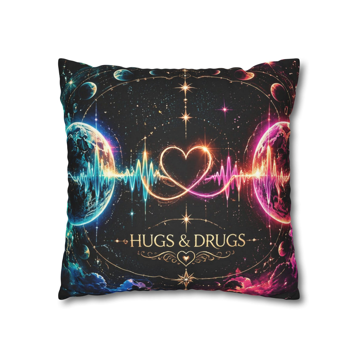 Different Worlds, Same Connection | Neon Heart Throw Pillow Cover | Hugs & Drugs