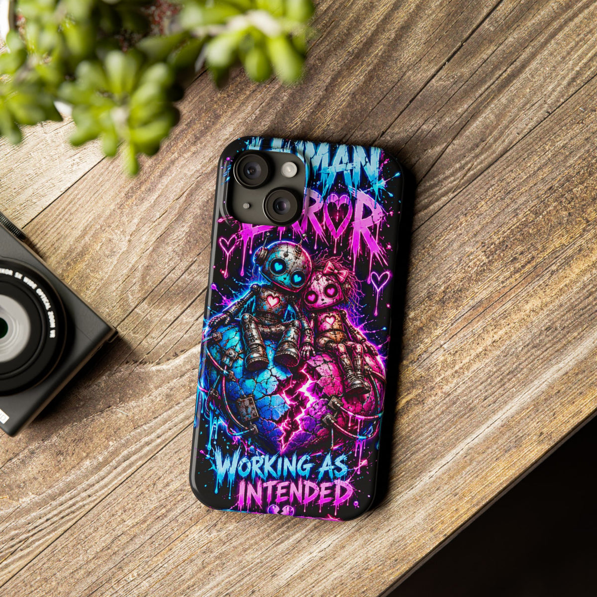 Human Error – Working As Intended Slim iPhone Case | Neon Robot Graphic Phone Cover