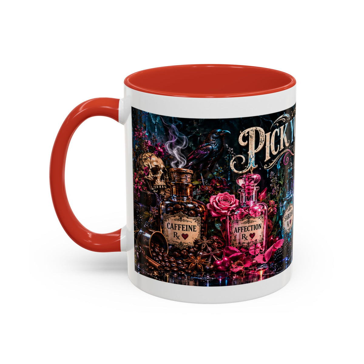 Pick Your Poison Coffee Mug | Gothic Apothecary & Psychedelic Mushroom Art | 11oz & 15oz
