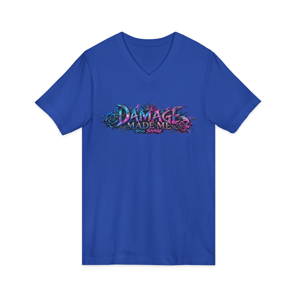 Damage Made Me Still Savage V-Neck T-Shirt | Still Here Graphic Tee | Resilience Streetwear