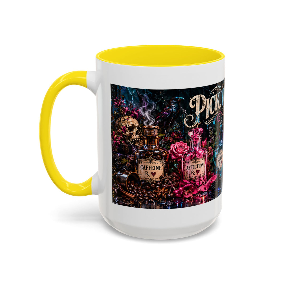 Pick Your Poison Coffee Mug | Gothic Apothecary & Psychedelic Mushroom Art | 11oz & 15oz