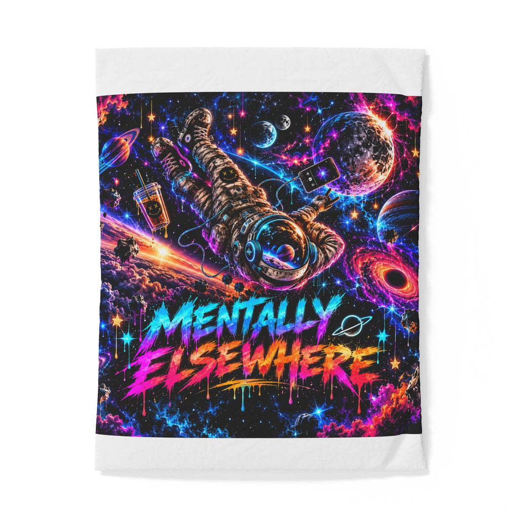 Mentally Elsewhere Cotton Duvet Cover | Neon Galaxy Astronaut Bedding | Space Bedroom Decor