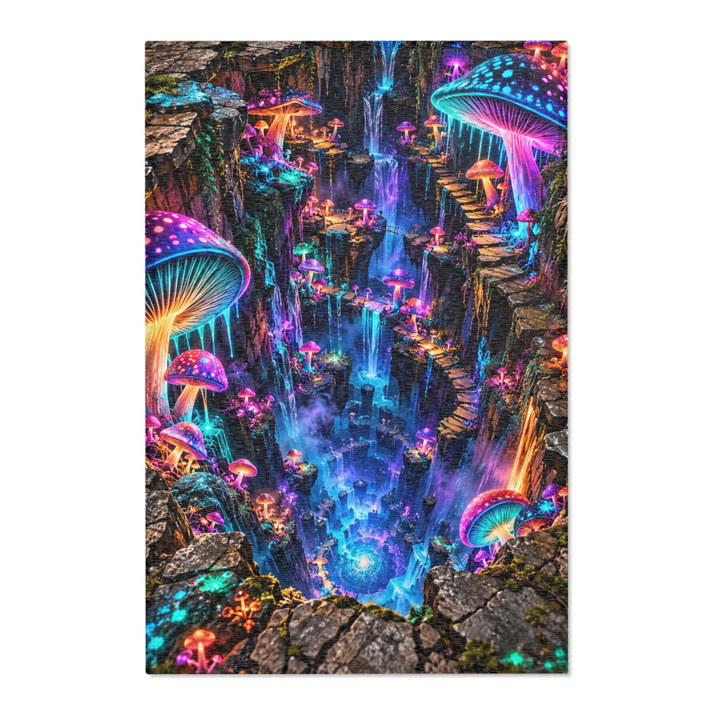 Enchanted Mushroom Forest Area Rug | Neon Fantasy Waterfall Rug | Psychedelic Woodland Decor