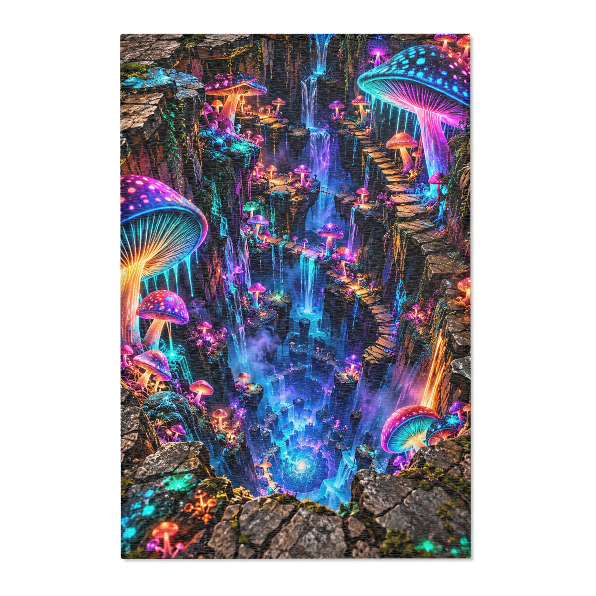 Enchanted Mushroom Forest Area Rug | Neon Fantasy Waterfall Rug | Psychedelic Woodland Decor