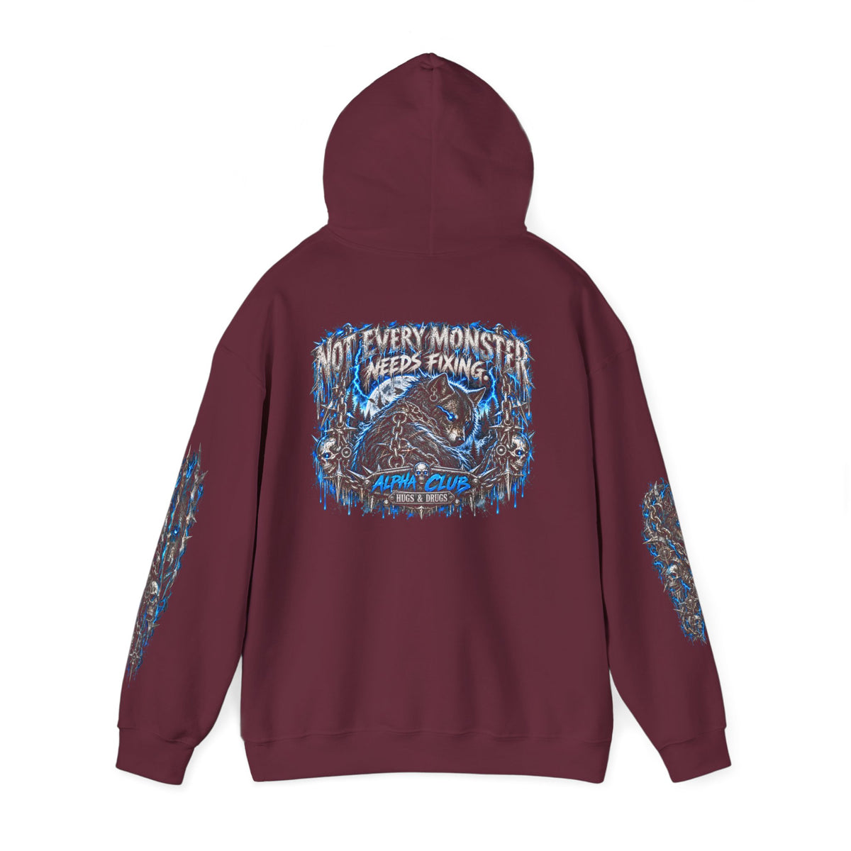 Wolf Alpha Club Hoodie – Hugs & Drugs Unisex Wolf Graphic Sweatshirt | Edgy Streetwear