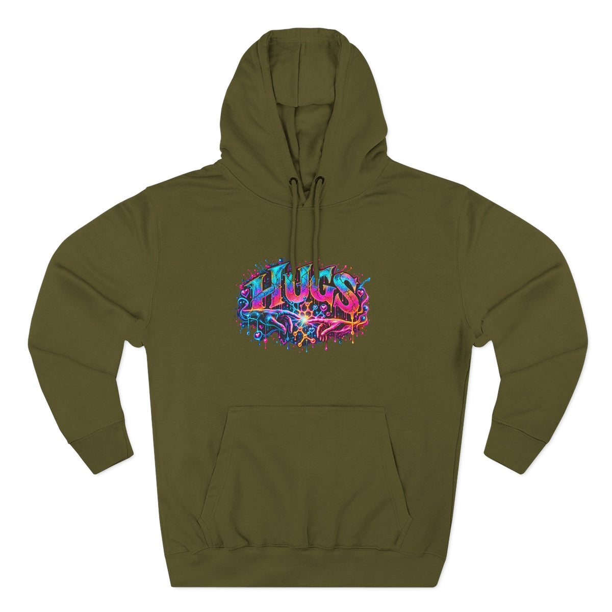 Neon HUGS Hoodie | Psychedelic Graffiti Graphic Fleece Sweatshirt