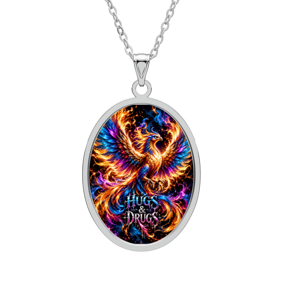Phoenix Rising Necklace | HUGS & DRUGS Fire Phoenix Gothic Oval Pendant